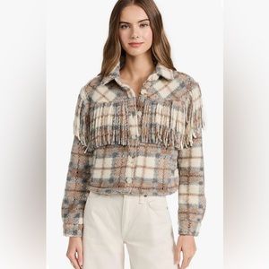 NWT Crop Fringe Shacket In Take Note